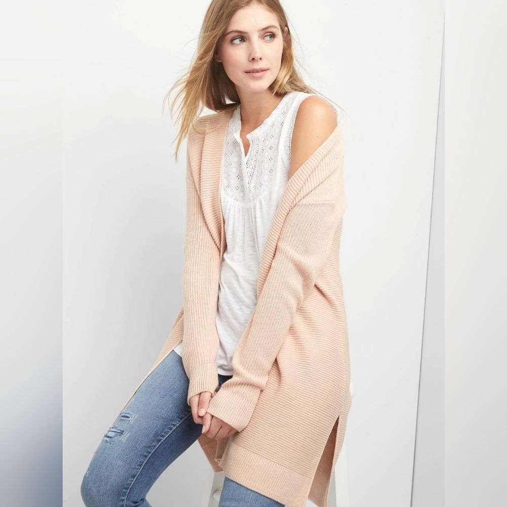 GAP long rib open-front cardigan